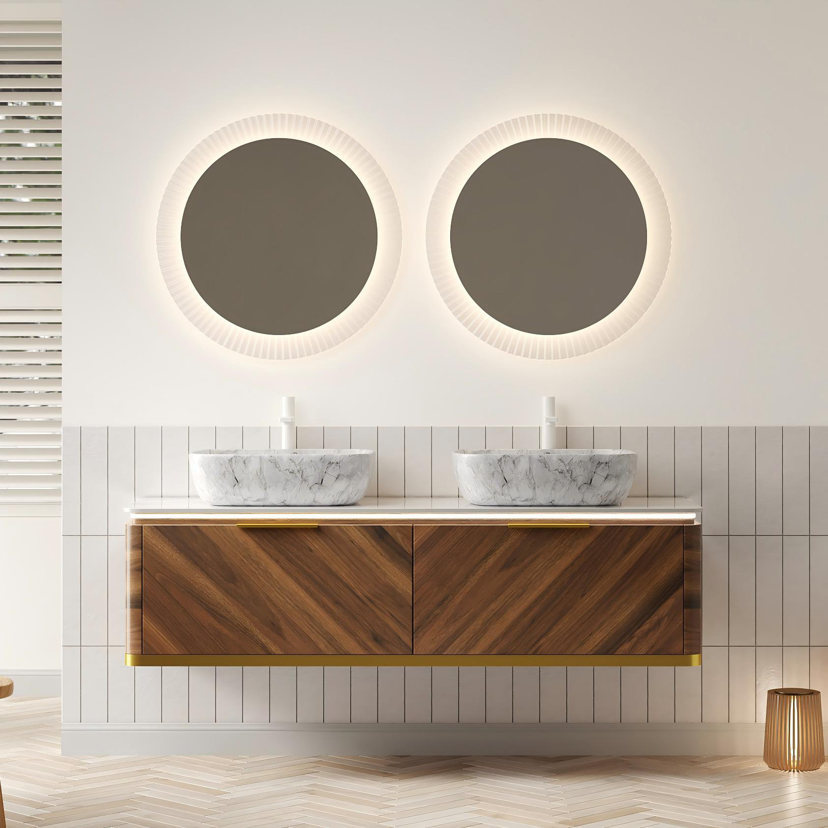 Ivy Bronx Absher 60'' Floating Double Vanity With Marble Vessel Sinks